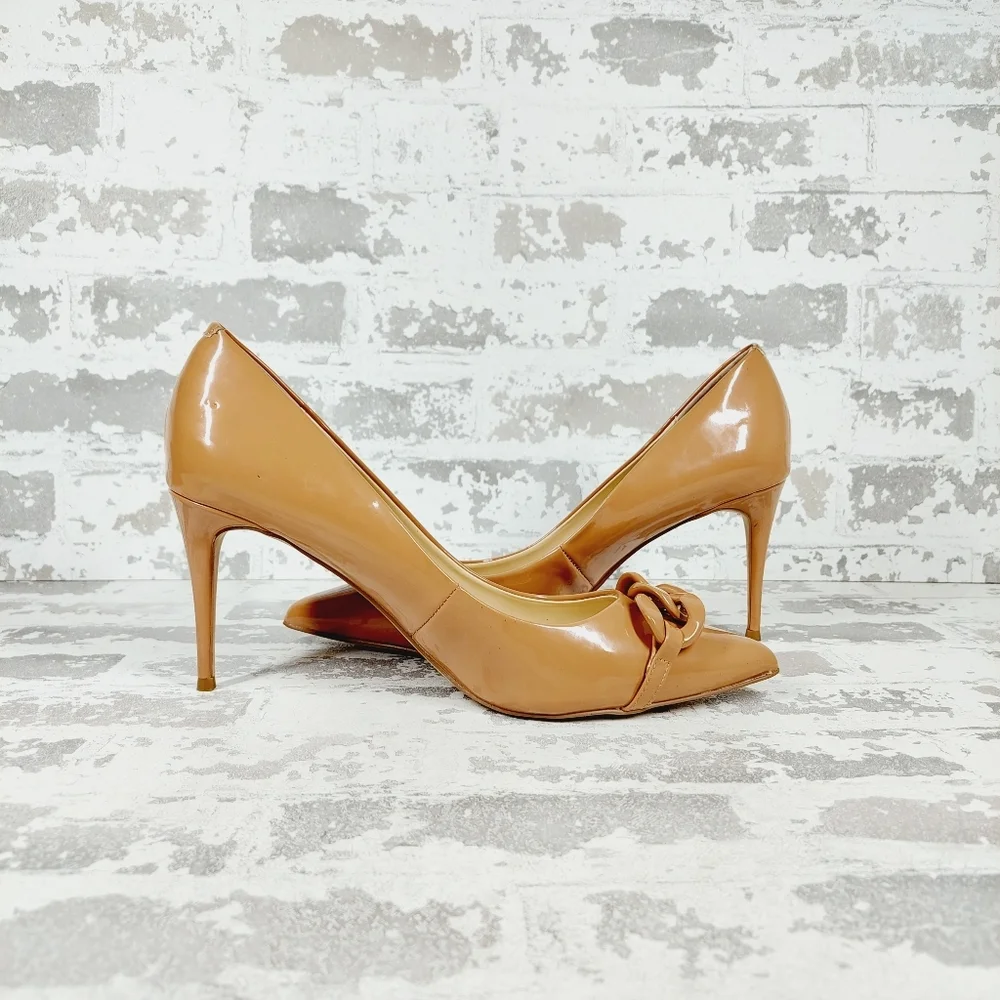 New Steve Madden Lalette Chainlink Pointed Toe Camel Pump Heels O456 - Picture 3 of 12